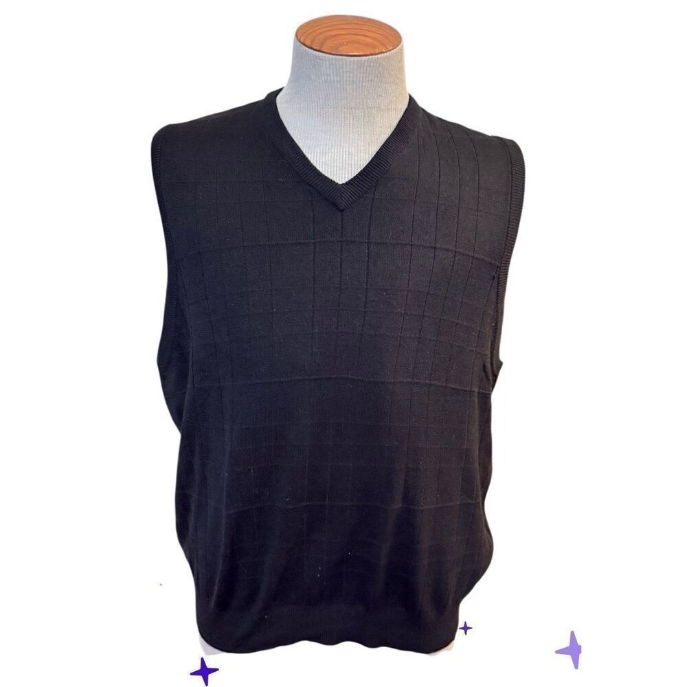 Alan Flusser Men’s V-Neck Sweater Vest 100% Silk Black Large Dad Golf